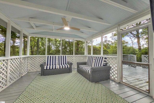 26 Tranquil Ave, Greenville, SC 29615 - sunroom with ceiling fan, vaulted ceiling, and an outdoor hangout area