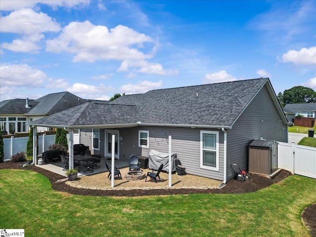 124 Alberta Cir, Piedmont, SC 29673 - rear view of house with a patio, an outdoor fire pit, a shingled roof, and a gate