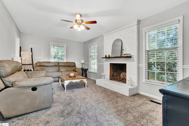 203 Camellia Ln, Simpsonville, SC 29681 - living area with ceiling fan, carpet, and a fireplace
