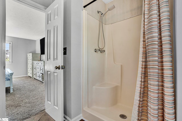 203 Camellia Ln, Simpsonville, SC 29681 - bathroom with a shower stall and tile patterned floors