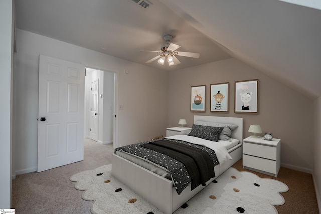 101 Clearbrook Ct, Greer, SC 29650 - bedroom featuring light carpet, lofted ceiling, and ceiling fan