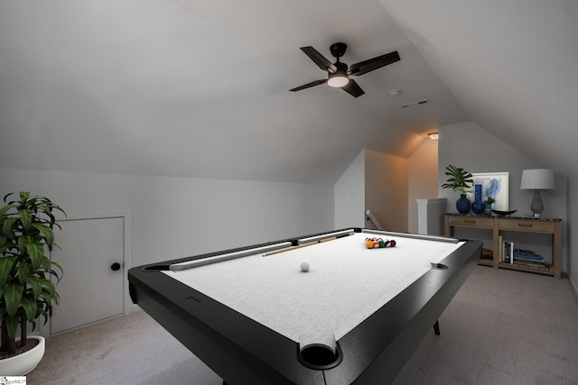 101 Clearbrook Ct, Greer, SC 29650 - rec room featuring carpet flooring, vaulted ceiling, and ceiling fan