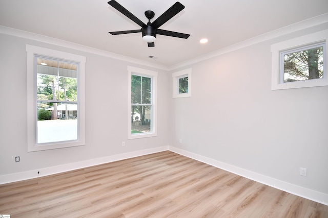 72 Seminole Dr, Simpsonville, SC 29680 - empty room with plenty of natural light, light wood-style flooring, crown molding, recessed lighting, and ceiling fan