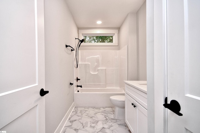 72 Seminole Dr, Simpsonville, SC 29680 - bathroom with marble finish flooring, vanity,  shower combination, and recessed lighting