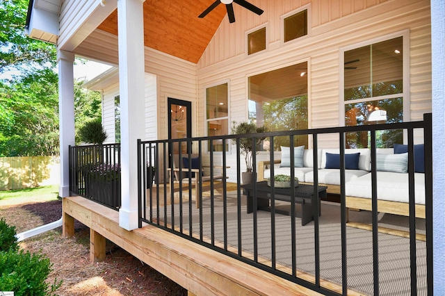 72 Seminole Dr, Simpsonville, SC 29680 - wooden terrace with a ceiling fan and an outdoor hangout area