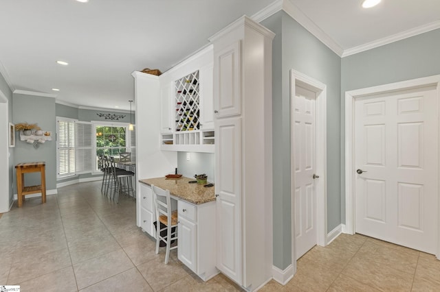 163 Tupelo Dr, Greer, SC 29651 - hall with ornamental molding, light tile patterned floors, a desk, and recessed lighting