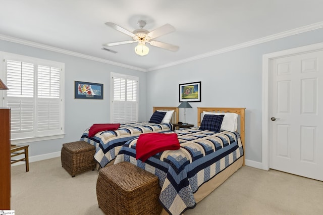 163 Tupelo Dr, Greer, SC 29651 - bedroom featuring light colored carpet, crown molding, and a ceiling fan