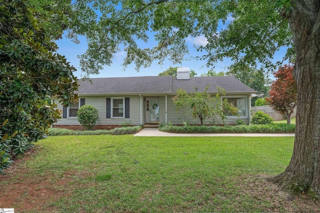 908 Harness Trl, Greenville, SC 29681 - ranch-style home with a front lawn, a shingled roof, and a chimney