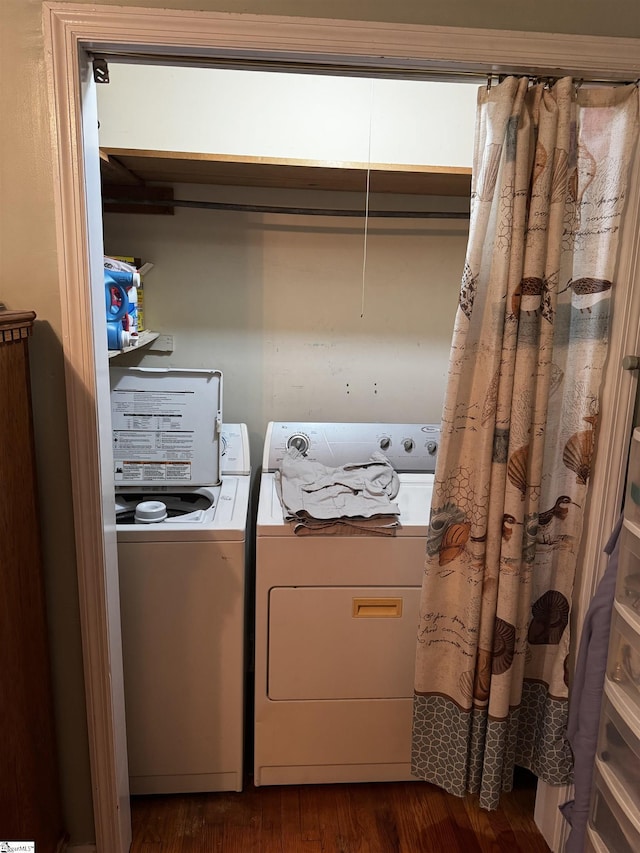 228 Styles Rd, Taylors, SC 29687 - laundry room with washing machine and dryer and dark wood finished floors
