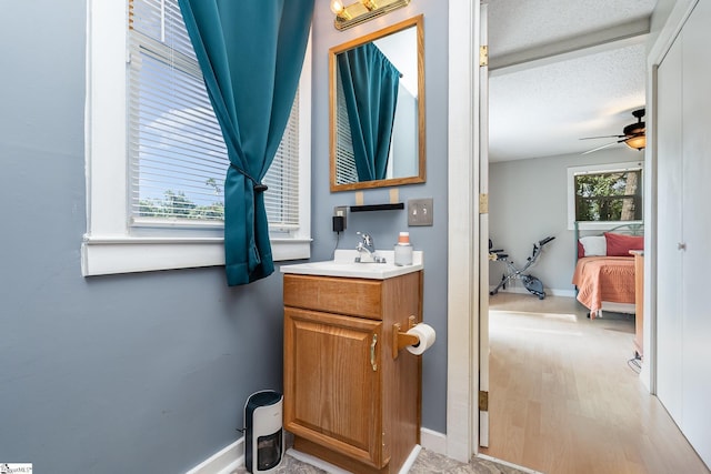 2 Line St, Taylors, SC 29687 - ensuite bathroom with vanity, ceiling fan, and wood finished floors