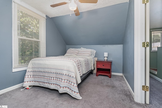 2 Line St, Taylors, SC 29687 - carpeted bedroom with vaulted ceiling, a ceiling fan, and a textured ceiling