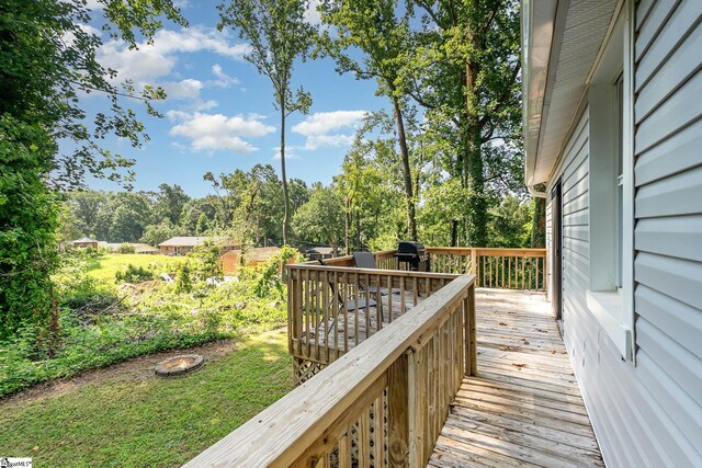2 Line St, Taylors, SC 29687 - wooden deck featuring a yard, area for grilling, and view of scattered trees