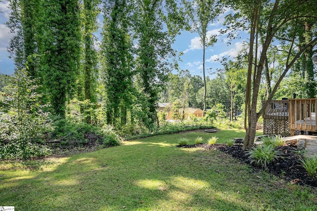 2 Line St, Taylors, SC 29687 - view of green lawn with a wooden deck