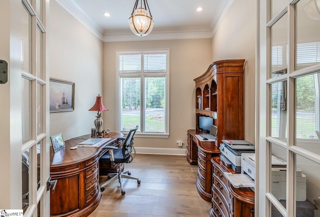 2765 Brockman Mcclimon Rd, Greer, SC 29651 - office featuring wood finished floors and ornamental molding
