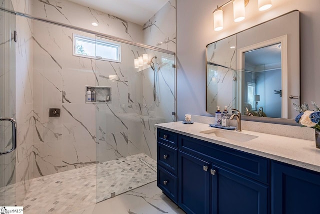 2765 Brockman Mcclimon Rd, Greer, SC 29651 - full bath featuring a marble finish shower, vanity, and marble finish floors