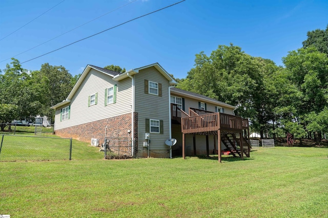 262 Bagwell Dr, Pauline, SC 29374 - back of house with stairway, a deck, and brick siding