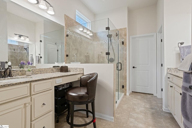 506 Bellot Winds Dr, Duncan, SC 29334 - bathroom featuring vanity, a stall shower, and tile patterned flooring