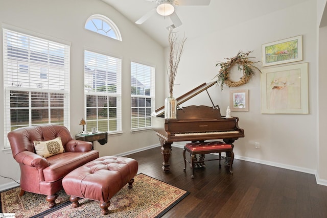 506 Bellot Winds Dr, Duncan, SC 29334 - living area with wood-type flooring, vaulted ceiling, and a ceiling fan