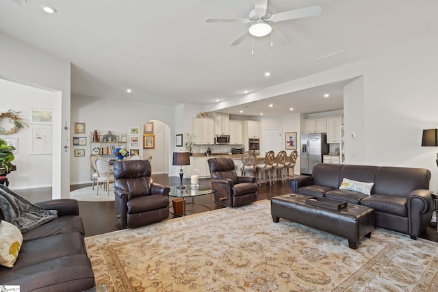 506 Bellot Winds Dr, Duncan, SC 29334 - living room featuring arched walkways, recessed lighting, and a ceiling fan