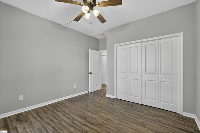 107 Toney Creek Rd, Belton, SC 29627 - unfurnished bedroom with dark wood finished floors, a closet, and ceiling fan