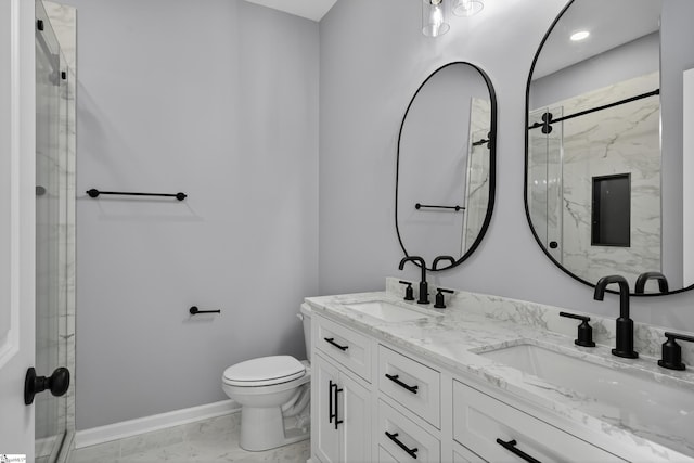 107 Toney Creek Rd, Belton, SC 29627 - bathroom featuring marble finish floors, a marble finish shower, and double vanity