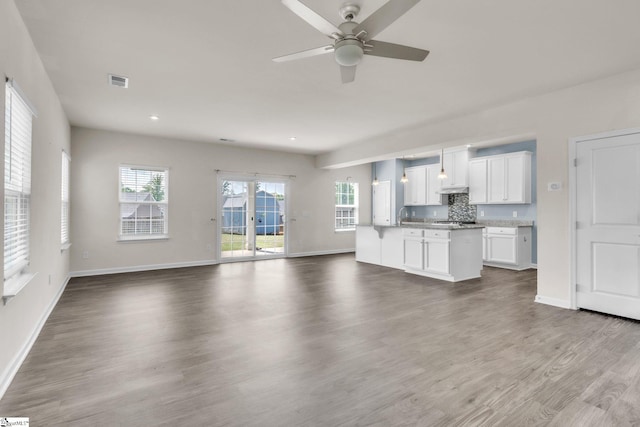 10 Wiltshire Cir, Easley, SC 29642 - unfurnished living room featuring wood finished floors, ceiling fan, and recessed lighting