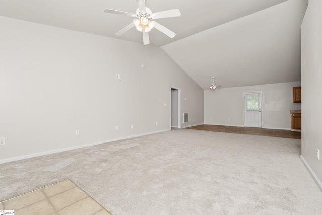 196 Reedy Fork Rd, Greenville, SC 29605 - unfurnished living room featuring a ceiling fan, light colored carpet, and lofted ceiling