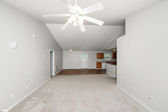 196 Reedy Fork Rd, Greenville, SC 29605 - unfurnished living room with a ceiling fan, vaulted ceiling, and light carpet