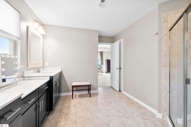 202 Princeton Dr, Duncan, SC 29334 - full bathroom with a stall shower, vanity, plenty of natural light, and tile patterned floors