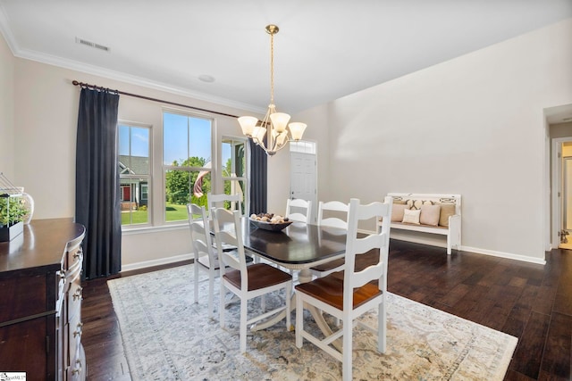 202 Princeton Dr, Duncan, SC 29334 - dining area with a chandelier, dark wood finished floors, and ornamental molding