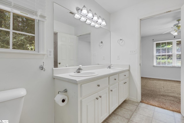415 N Pond View Dr, Duncan, SC 29334 - full bath featuring double vanity, ceiling fan, and tile patterned floors
