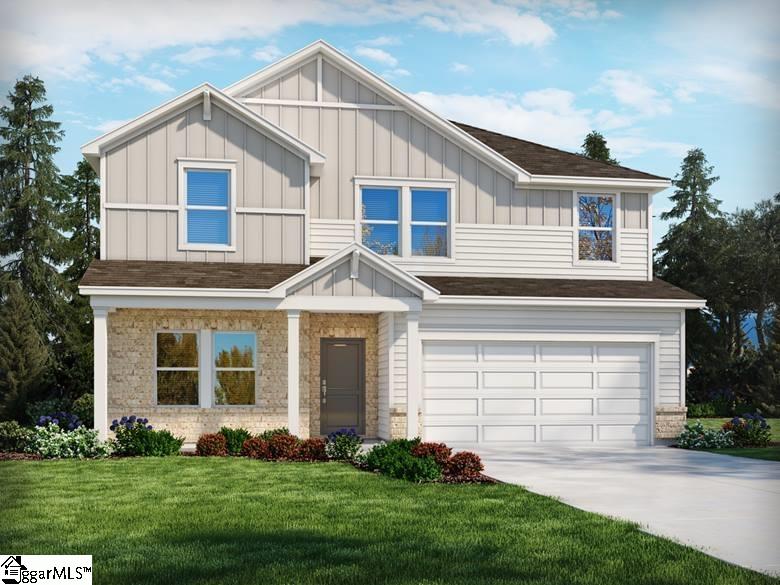 789 Treeline Rd, Moore, SC 29369 - craftsman-style home with board and batten siding, an attached garage, concrete driveway, a front lawn, and a shingled roof