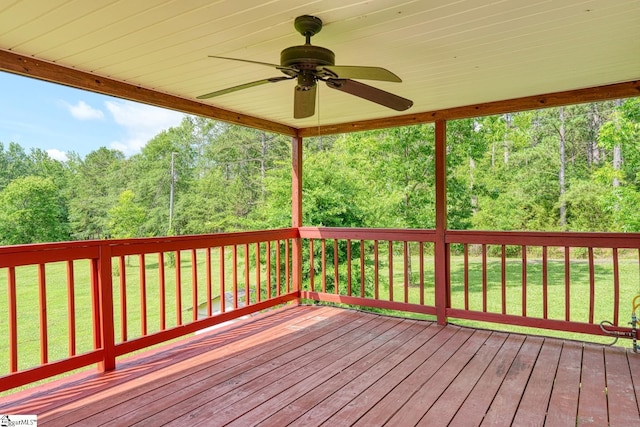 160 Bill Roberson Rd, Enoree, SC 29335 - wooden deck featuring ceiling fan and a lawn