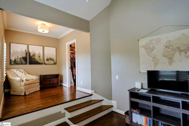 108 Ledgestone Way, Greer, SC 29651 - staircase featuring wood finished floors and ornamental molding