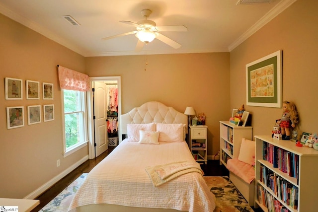 108 Ledgestone Way, Greer, SC 29651 - bedroom with dark wood-style floors, crown molding, and a ceiling fan