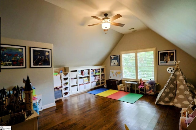 108 Ledgestone Way, Greer, SC 29651 - game room with wood finished floors, a ceiling fan, and lofted ceiling