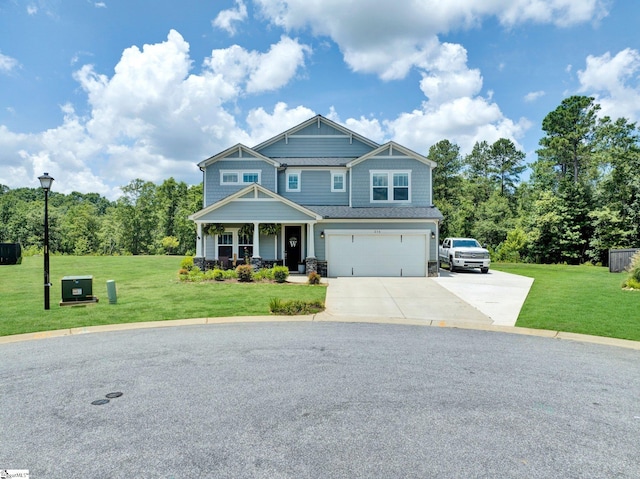 214 Terrapin Cross Way, Simpsonville, SC 29680 - craftsman-style house with driveway, a front yard, an attached garage, and covered porch