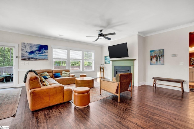 214 Terrapin Cross Way, Simpsonville, SC 29680 - living area featuring ceiling fan, crown molding, wood finished floors, and plenty of natural light