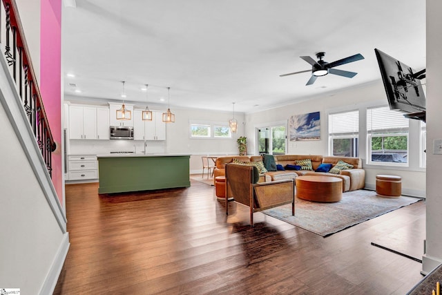 214 Terrapin Cross Way, Simpsonville, SC 29680 - living area featuring ceiling fan, dark wood-type flooring, and recessed lighting