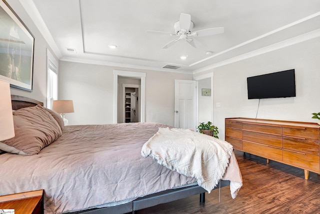 214 Terrapin Cross Way, Simpsonville, SC 29680 - bedroom featuring wood finished floors, recessed lighting, crown molding, a ceiling fan, and a raised ceiling