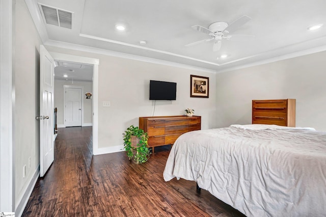 214 Terrapin Cross Way, Simpsonville, SC 29680 - bedroom with attic access, wood finished floors, crown molding, ceiling fan, and recessed lighting