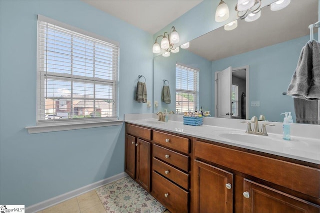 114 Eagles View Ct, Easley, SC 29642 - bathroom featuring double vanity, a chandelier, and tile patterned flooring