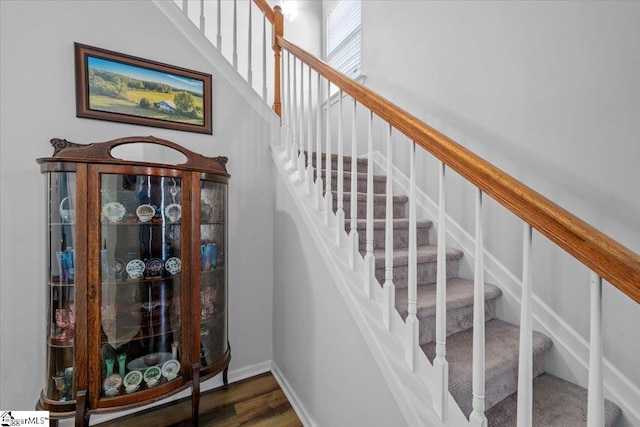 114 Eagles View Ct, Easley, SC 29642 - staircase featuring wood finished floors and baseboards