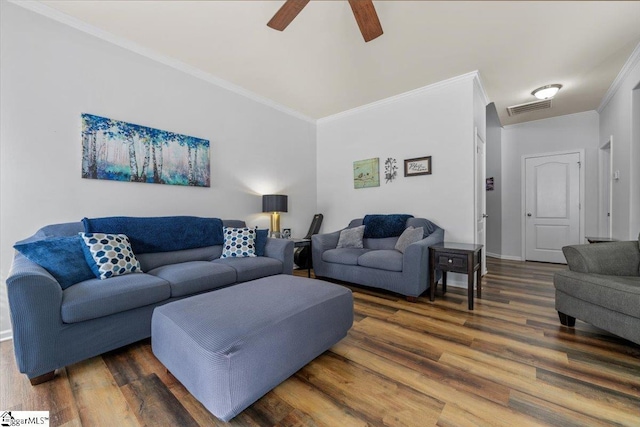 114 Eagles View Ct, Easley, SC 29642 - living area with crown molding, wood finished floors, and a ceiling fan