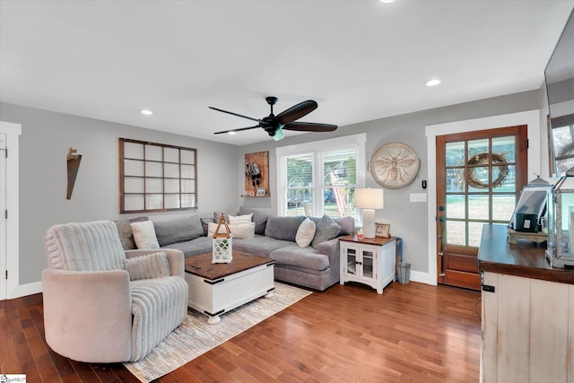 301 Ridgecrest Dr, Easley, SC 29640 - living area with wood finished floors, recessed lighting, and ceiling fan