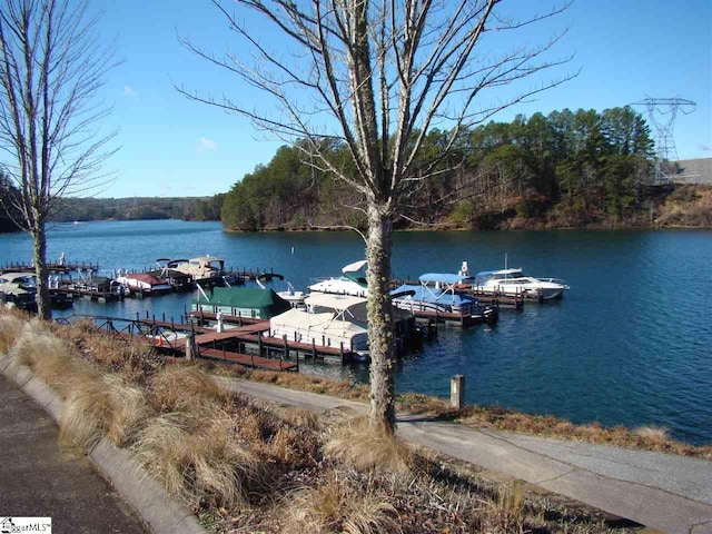 view of dock featuring a water view