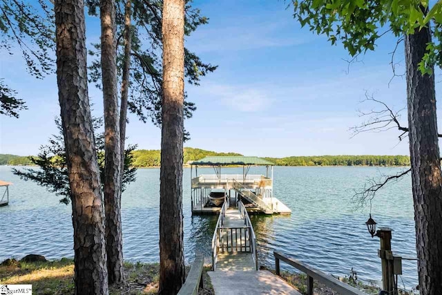 dock area with a water view