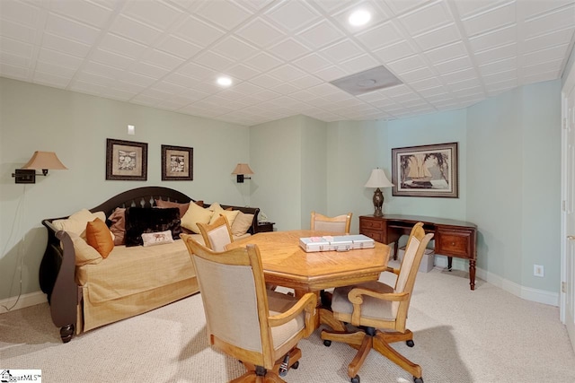 dining area with light carpet