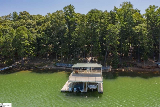 view of dock with a water view