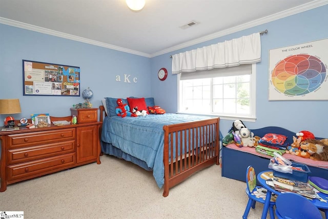 bedroom with ornamental molding